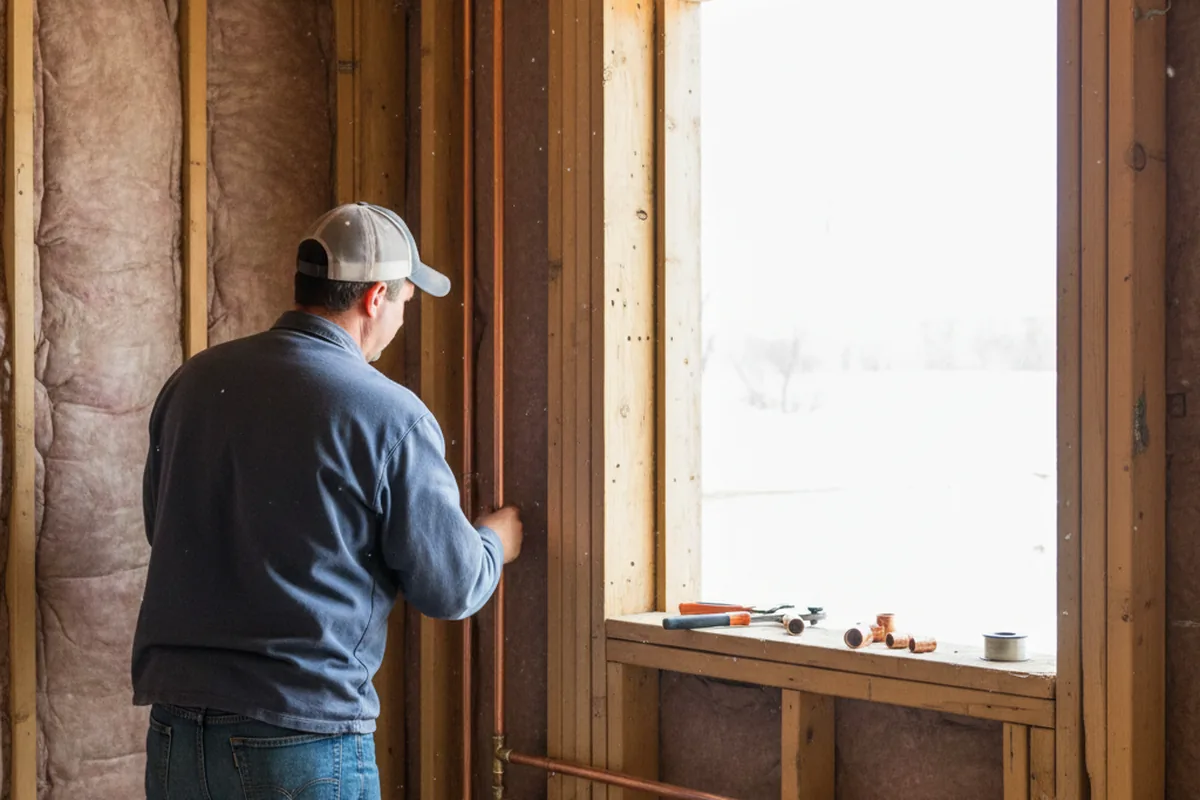Licensed plumber running new copper supply lines in a Fostoria home